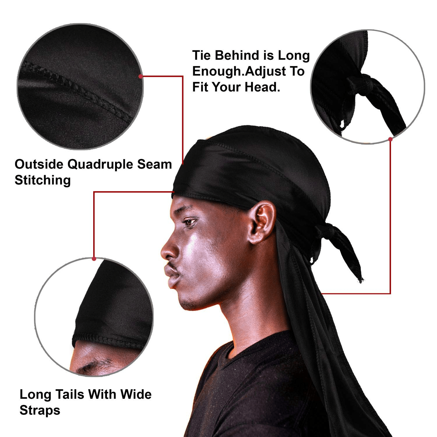 Silky Satin Durag Men's Cap Hat Doo Rag Biker Smooth Head Wrap