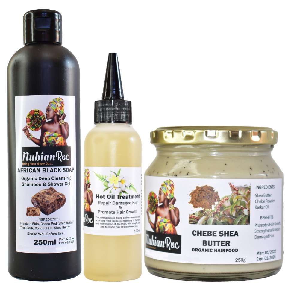 Wash Day Combo - African Black Soap Showergel, Chebe Hairfood & Hot Oil Treatment